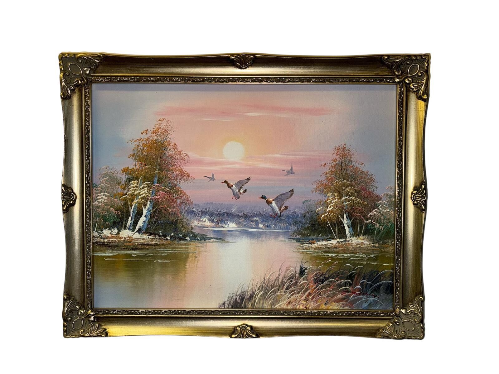 Original Oil On Canavs “Ducks Take Wing" 18.5” By 14.5” Signed By Artist