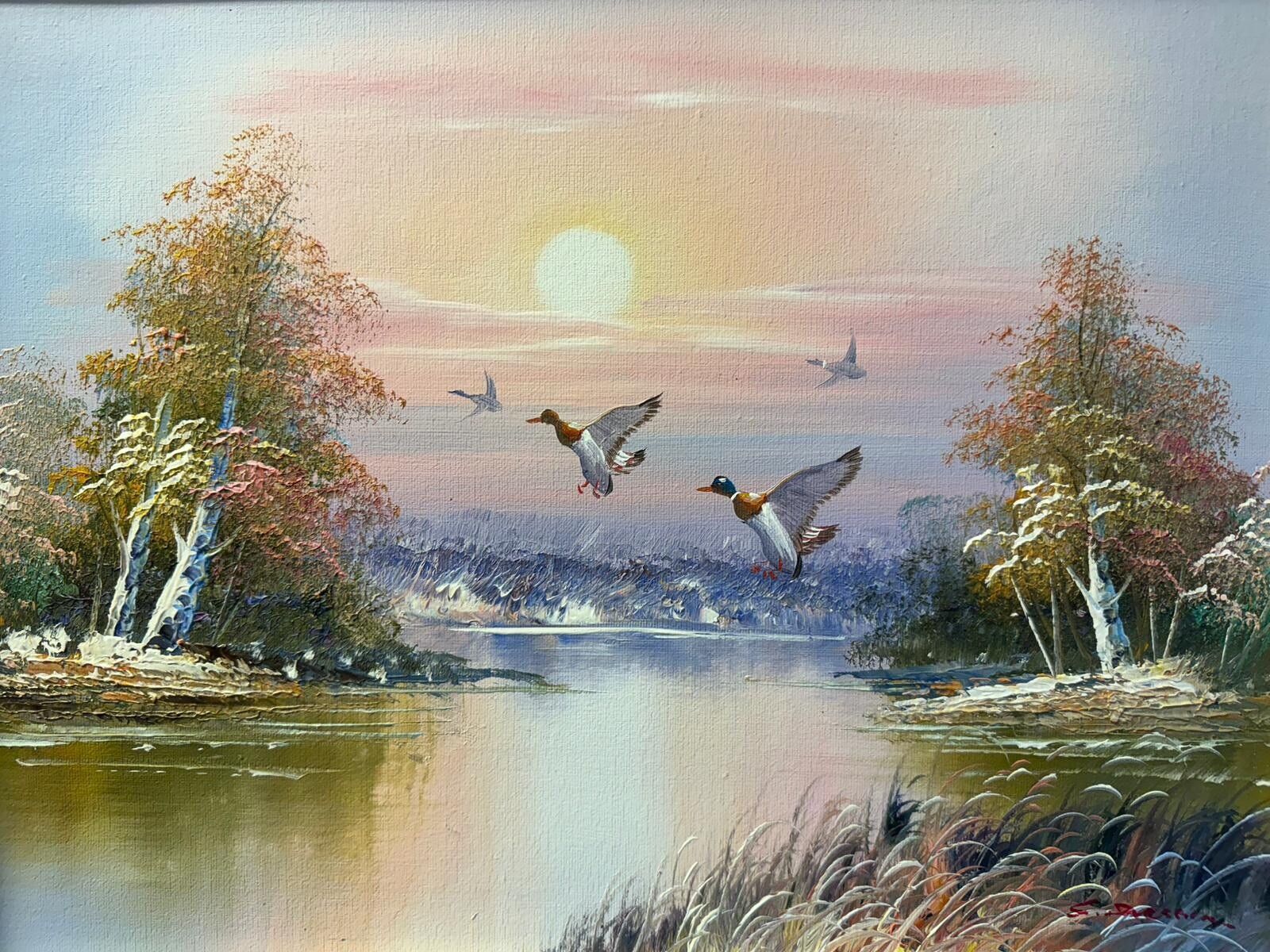 Original Oil On Canavs “Ducks Take Wing" 18.5” By 14.5” Signed By Artist photo buy