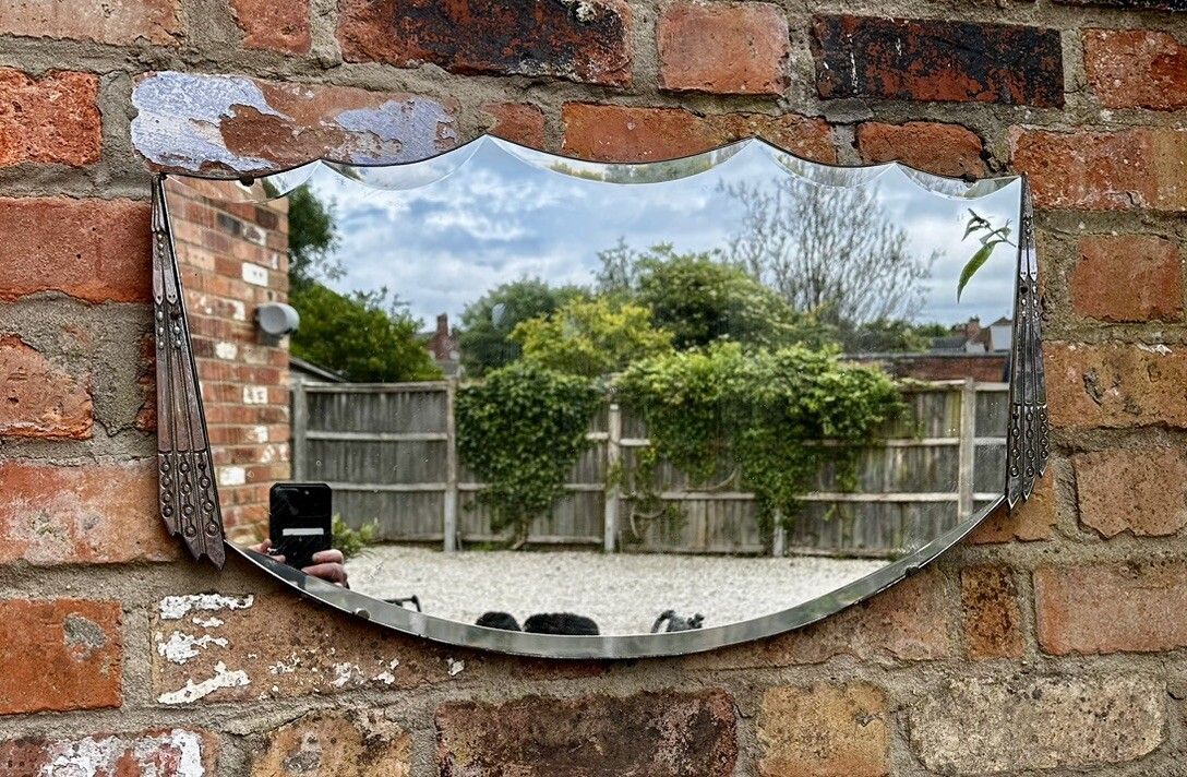 Antique Art Metal Metal Frame Bevelled Mirror 68cm By 40cm photo furniture