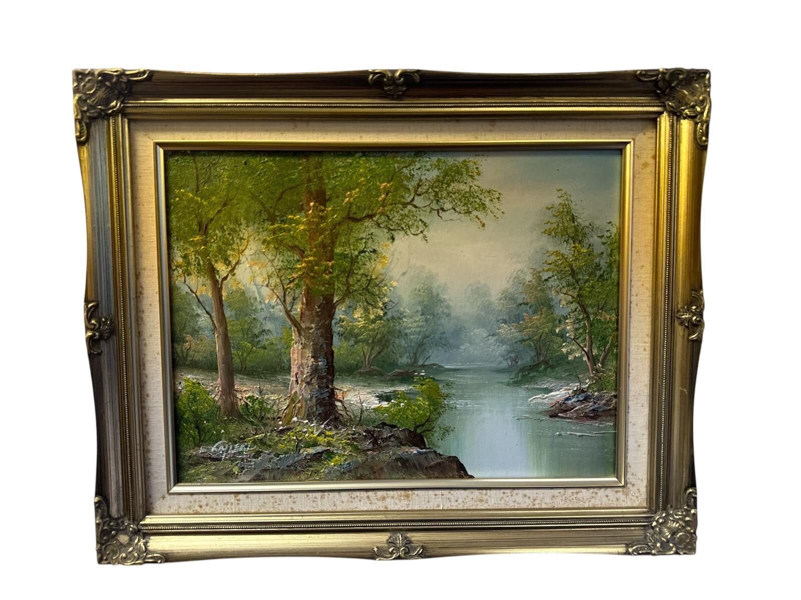 70.0 Irene Cafieri Original Large Oil Painting House In Woods, Signed By Artist photo