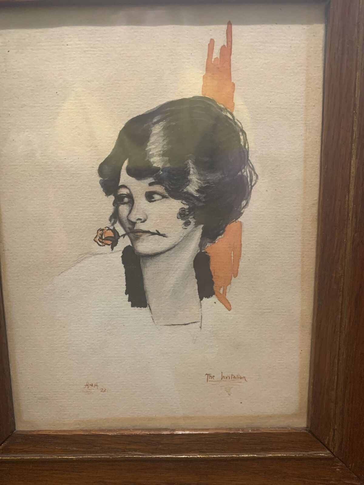 Original 1920s Signed Watercolour Of A Beautiful Lady Framed And Glazed photo furniture