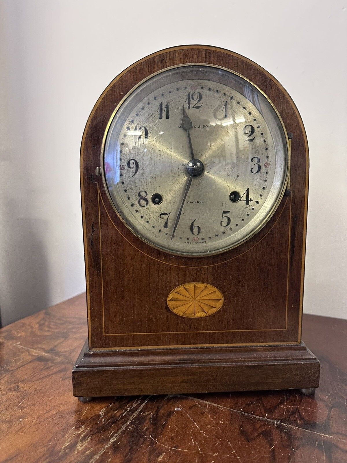 Antique Edwardian Inlaid Glasgow Maker Mantel Clock  Todd & Son photo furniture