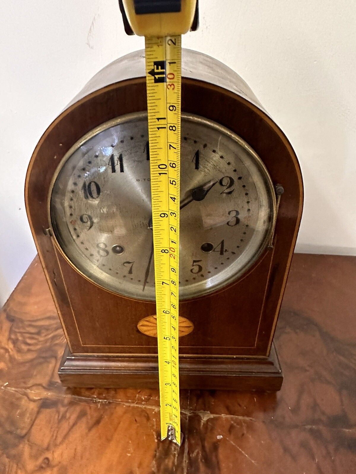 photo vintage Antique Edwardian Inlaid Glasgow Maker Mantel Clock  Todd & Son
