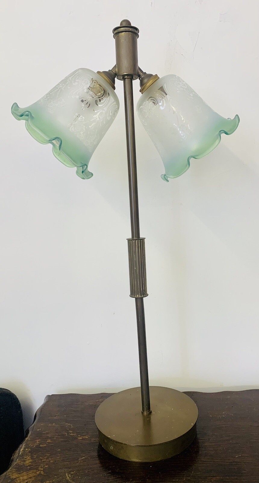 Stunning Antique Art Deco Twin Large Shade Desk Table Lamp￼ By Farrelite photo vintage