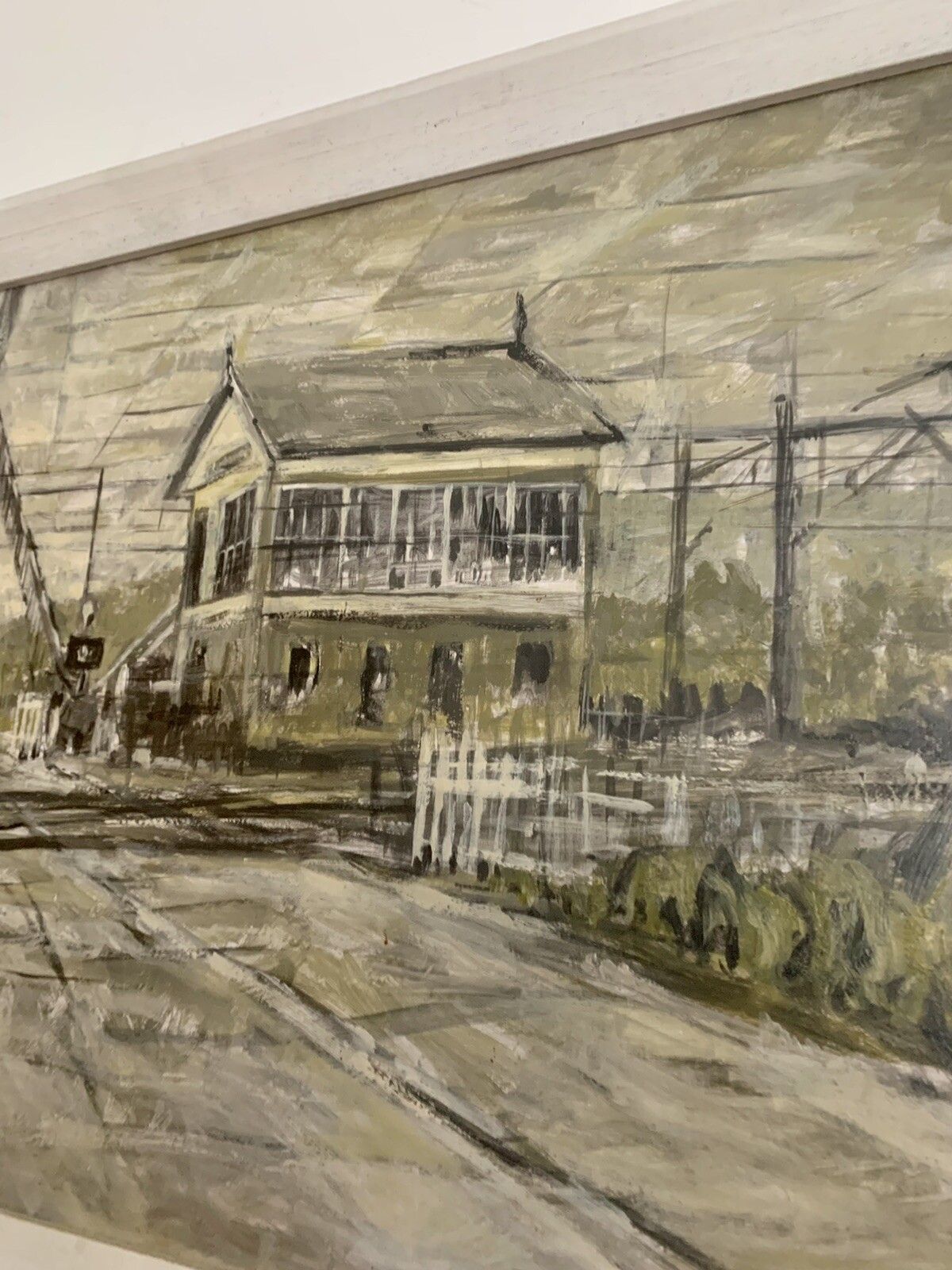 Superb Mid Century 1970’s Original Signed Painting Railway Scene￼ photo vinterior