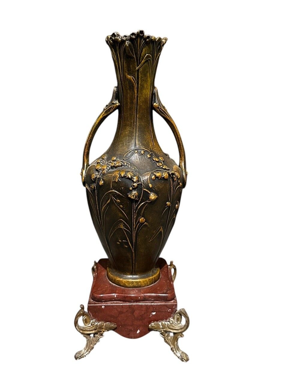 François Moreau (1832 1927), Jugendstil Vase / Art Nouveau Metal And Marble