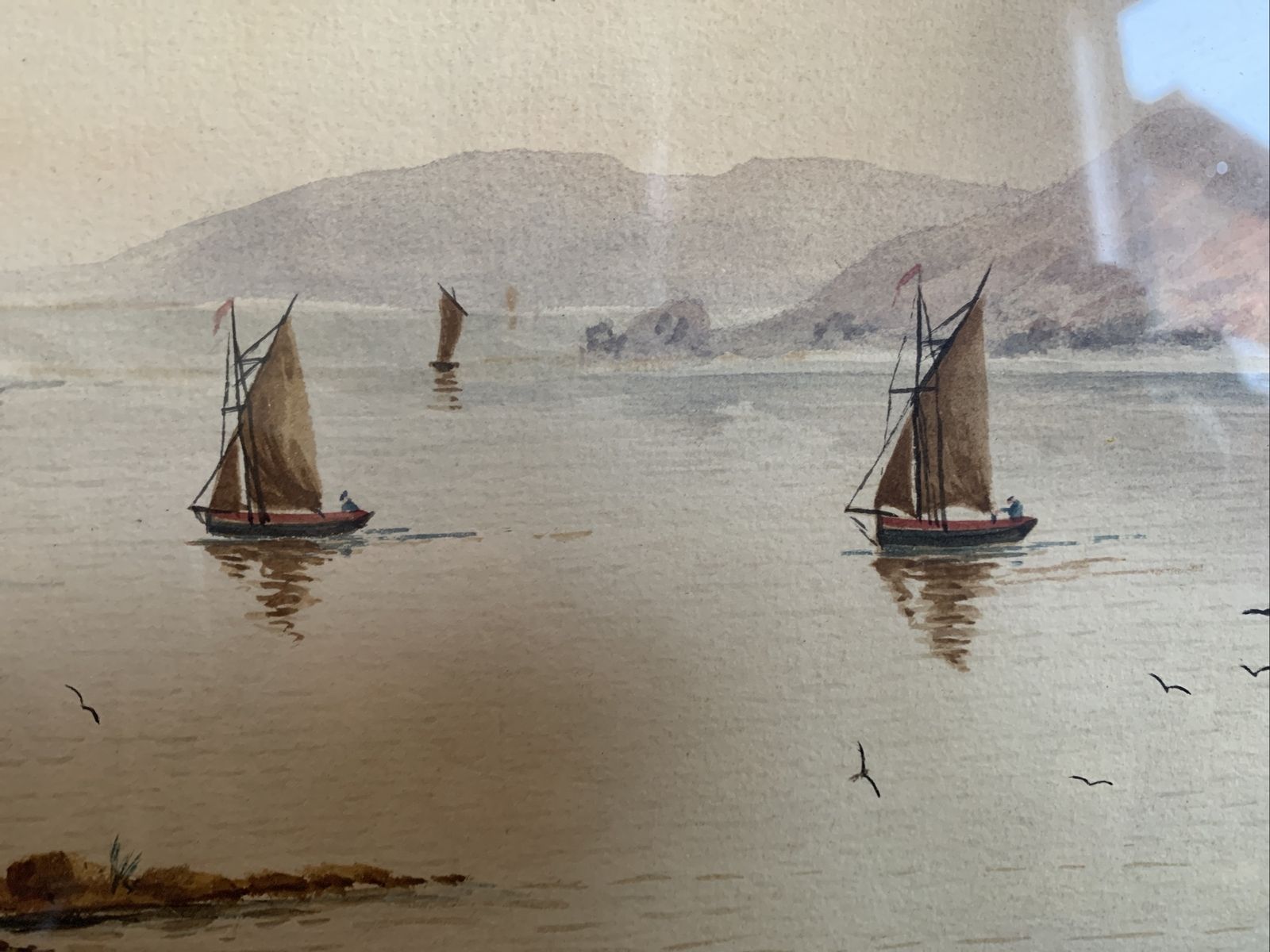 Original Watercolour Signed By Arist J St Clare Waterscape Sailing photo for sale