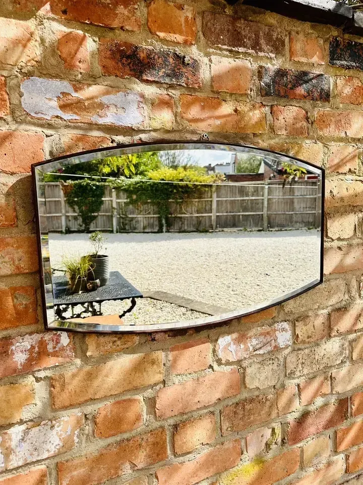 Antique Oak 1920’s Stylish Bevelled Wooden Wall Mirror   69cm By 41cm photo furniture