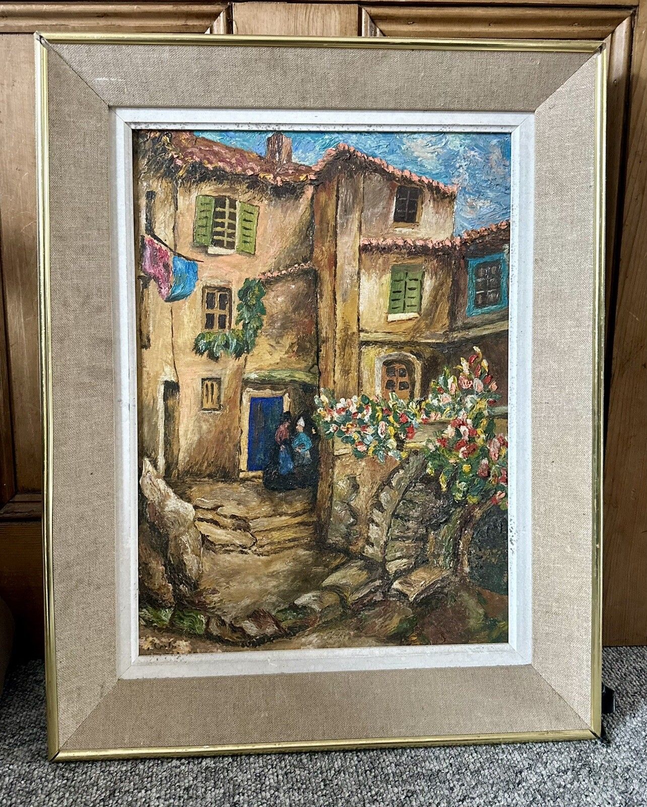 Mid Century Italian Impasto Oil Painting Village  Villa Scene 61cm By 48cm photo furniture