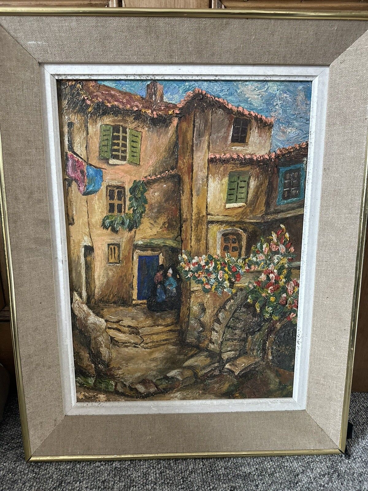 Mid Century Italian Impasto Oil Painting Village  Villa Scene 61cm By 48cm photo Art