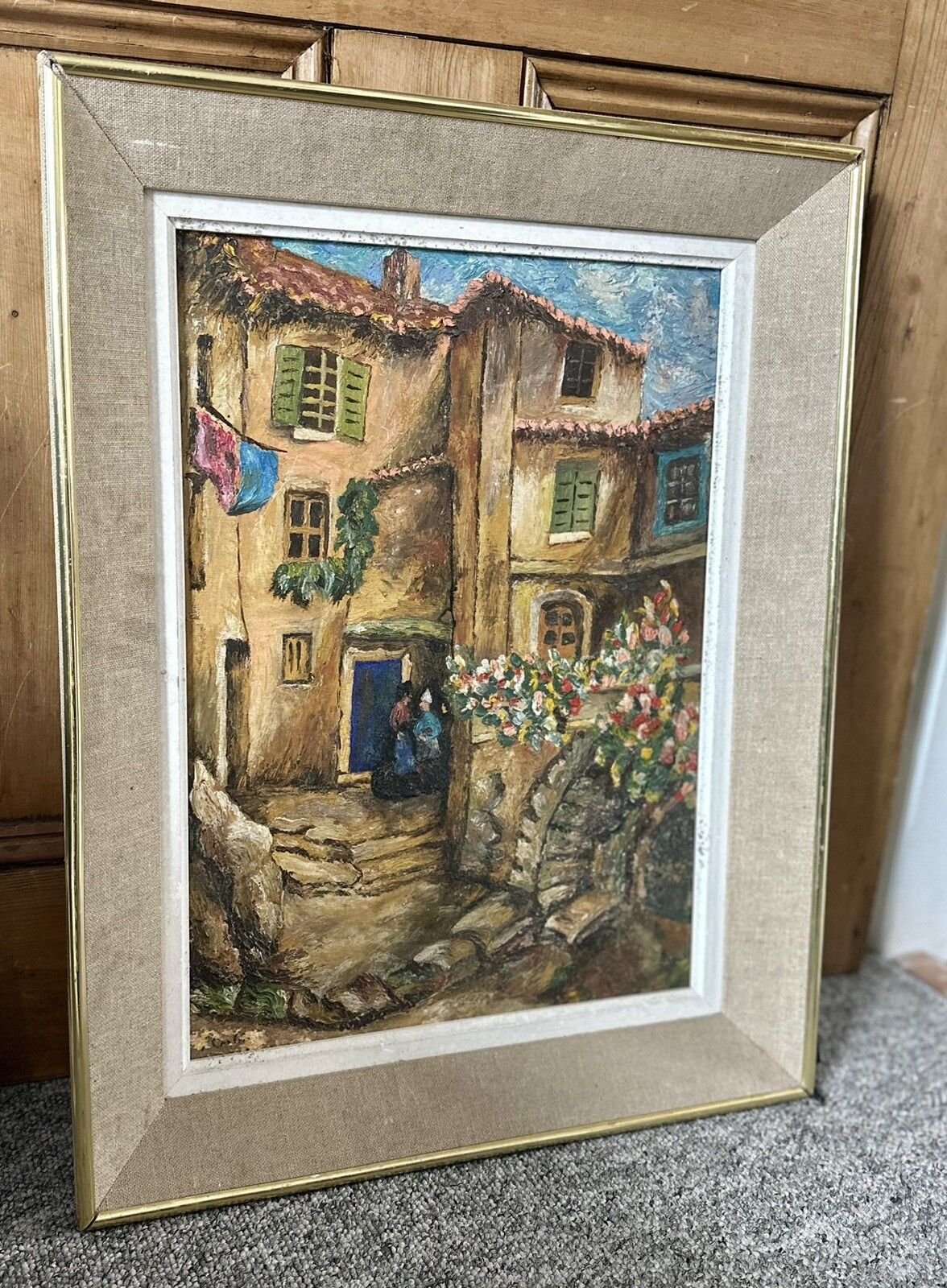 Mid Century Italian Impasto Oil Painting Village  Villa Scene 61cm By 48cm photo 125.0