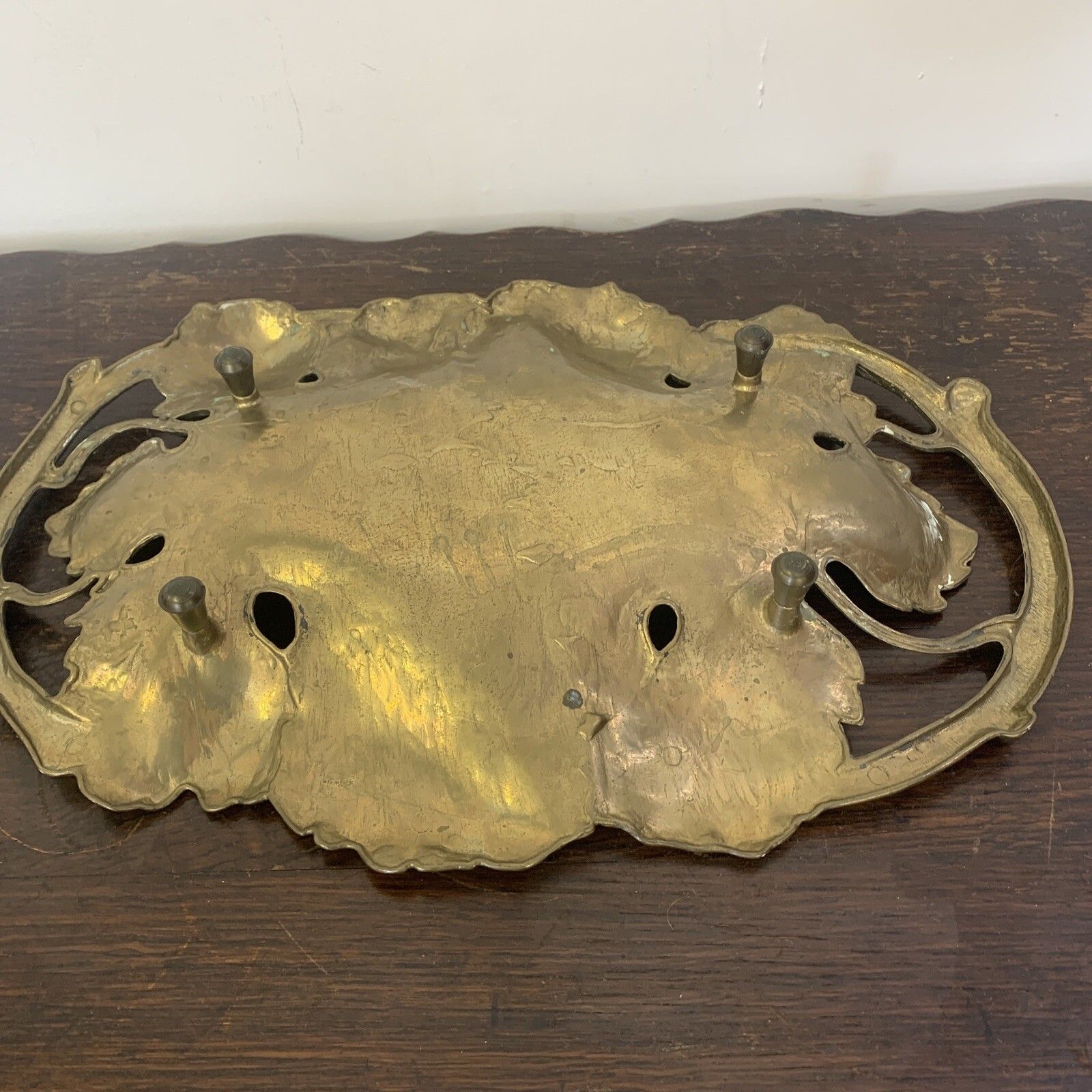 Stunning Antique Art Nouveau Heavy Brass Tray Centrepiece ￼ Business Cards photo vinterior
