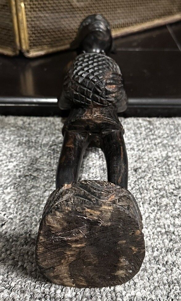 Antique Old Wooden Hand Carved Black African Tribal Woman Figure Sculpture photo vinterior