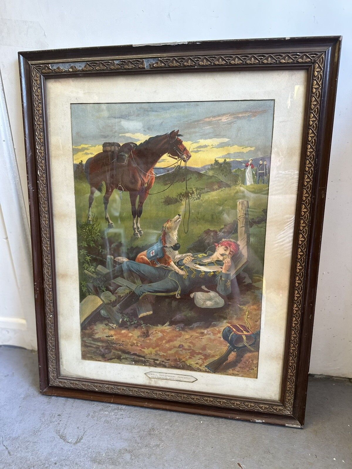 Large Framed Antique Edgar A. Holloway  Print “Farewell Sweetheart Farewell”