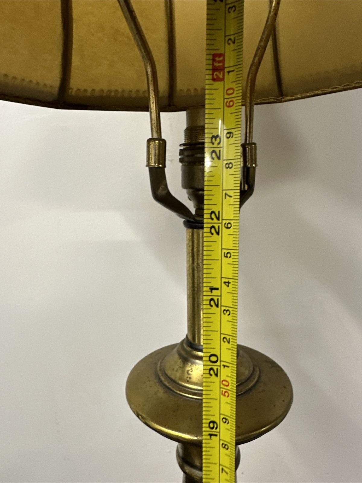 photo furniture Beautiful Huge 32” Antique Brass Bulbous Lamp With Stunning Shade