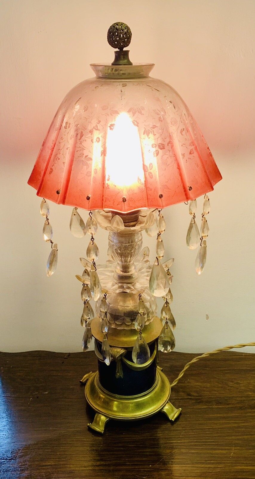 Outstanding Antique Victorian Parlour Table Lamp Cranberry Shade photo furniture