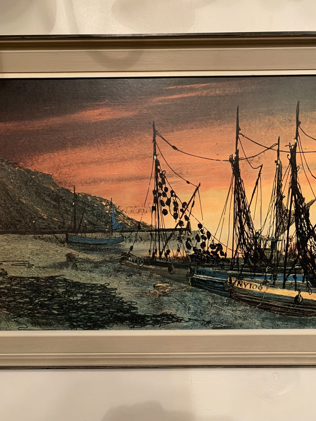Vtg 60’s 70’s Mid Century Print Maret Blnn Fisherman’s Retreat  147cm By 46.5 photo Art