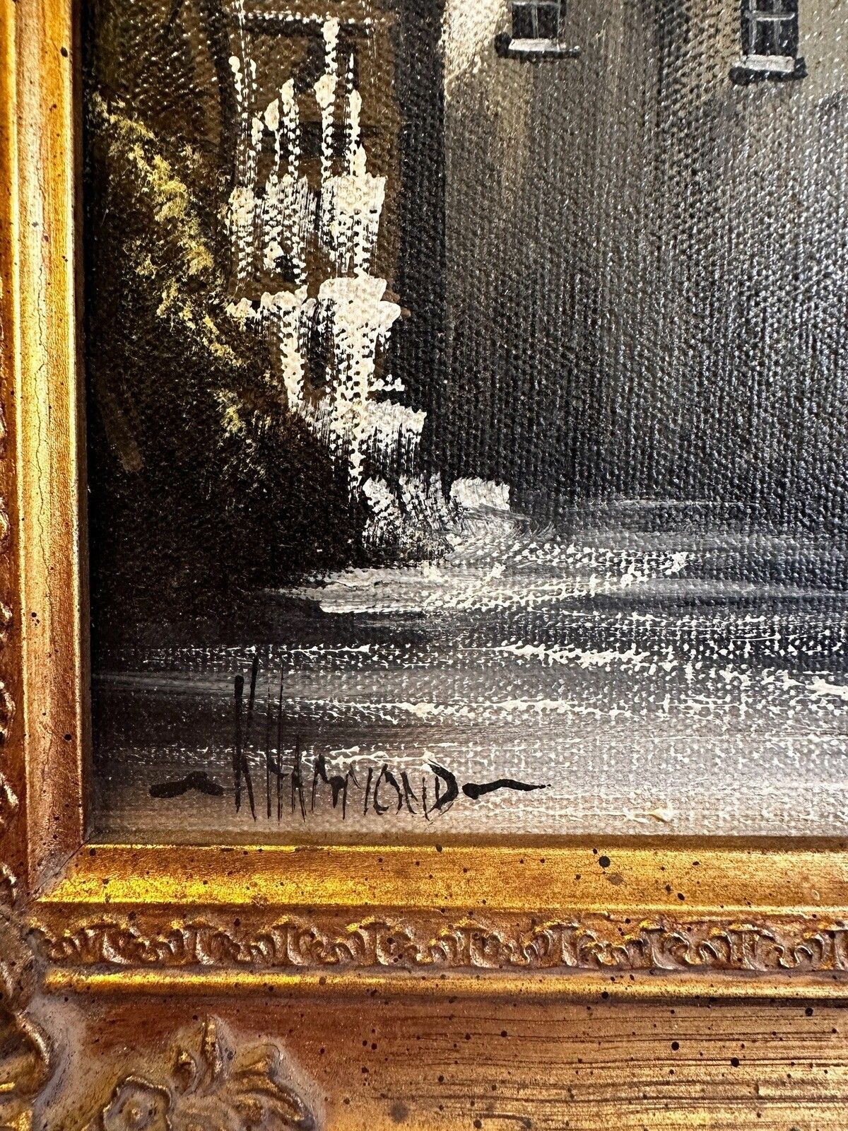 Original Signed Oil On Canvas By Ken Hammond Landscape Country Cottage photo for sale