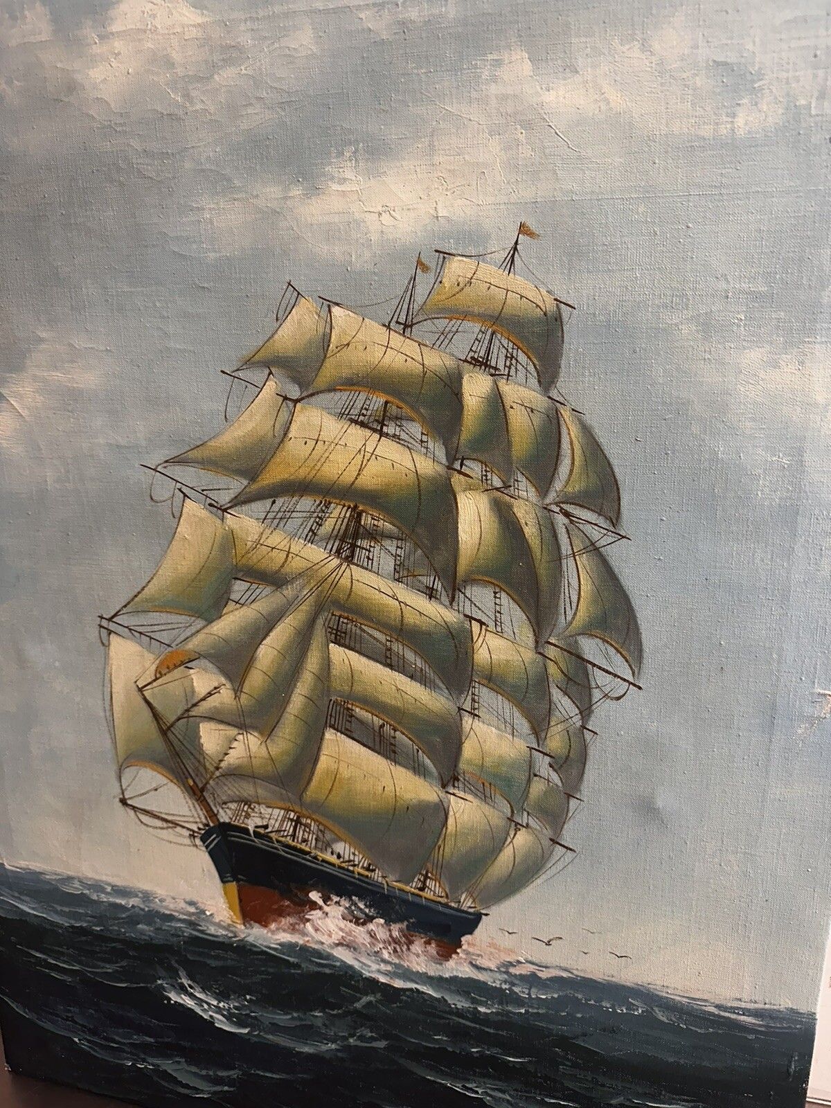 Original  Ship Oil On Canvas Painting Maritime Nautical 62 By 47cm photo Art