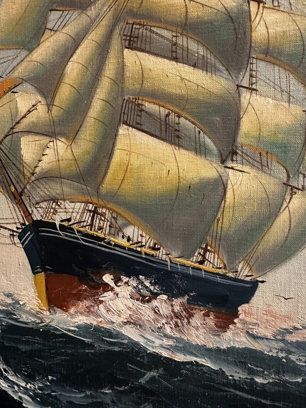 Original  Ship Oil On Canvas Painting Maritime Nautical 62 By 47cm photo 70.0
