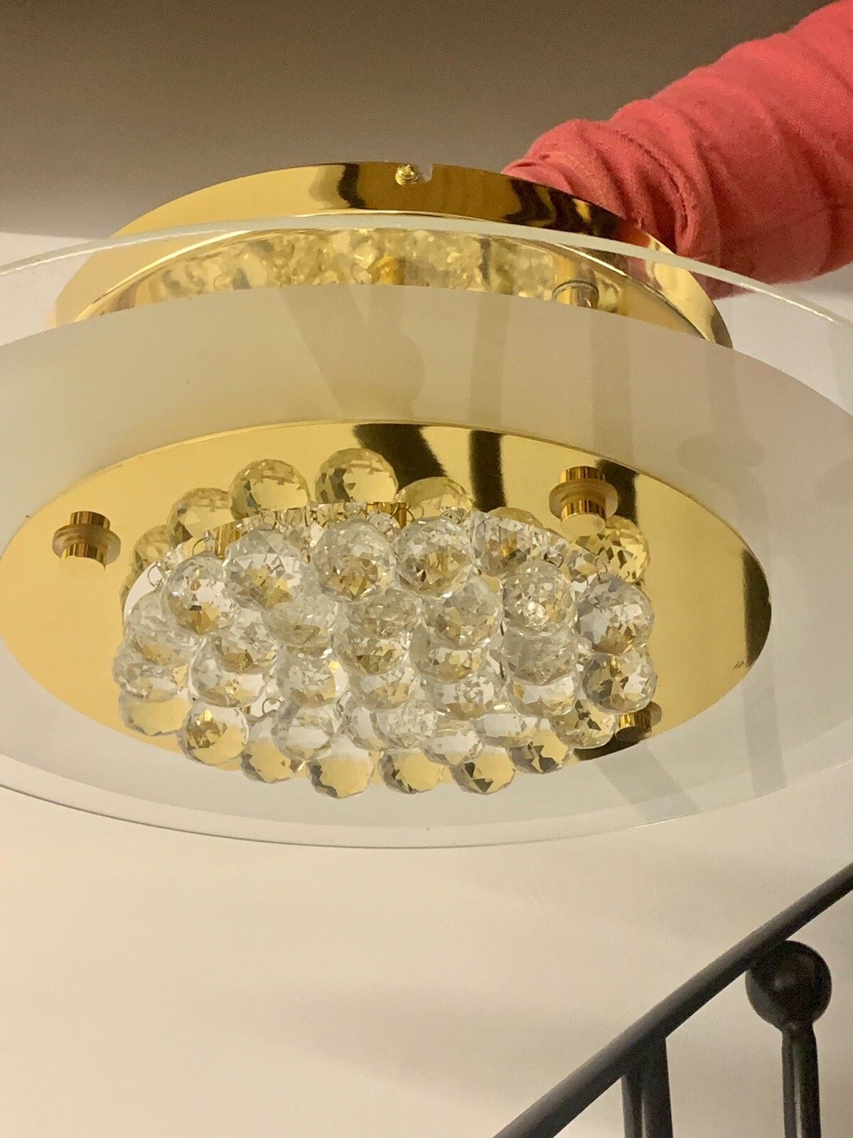 Vintage Stunning Crystal Flush Mount  Chandelier Glass And Gold Plated photo for sale