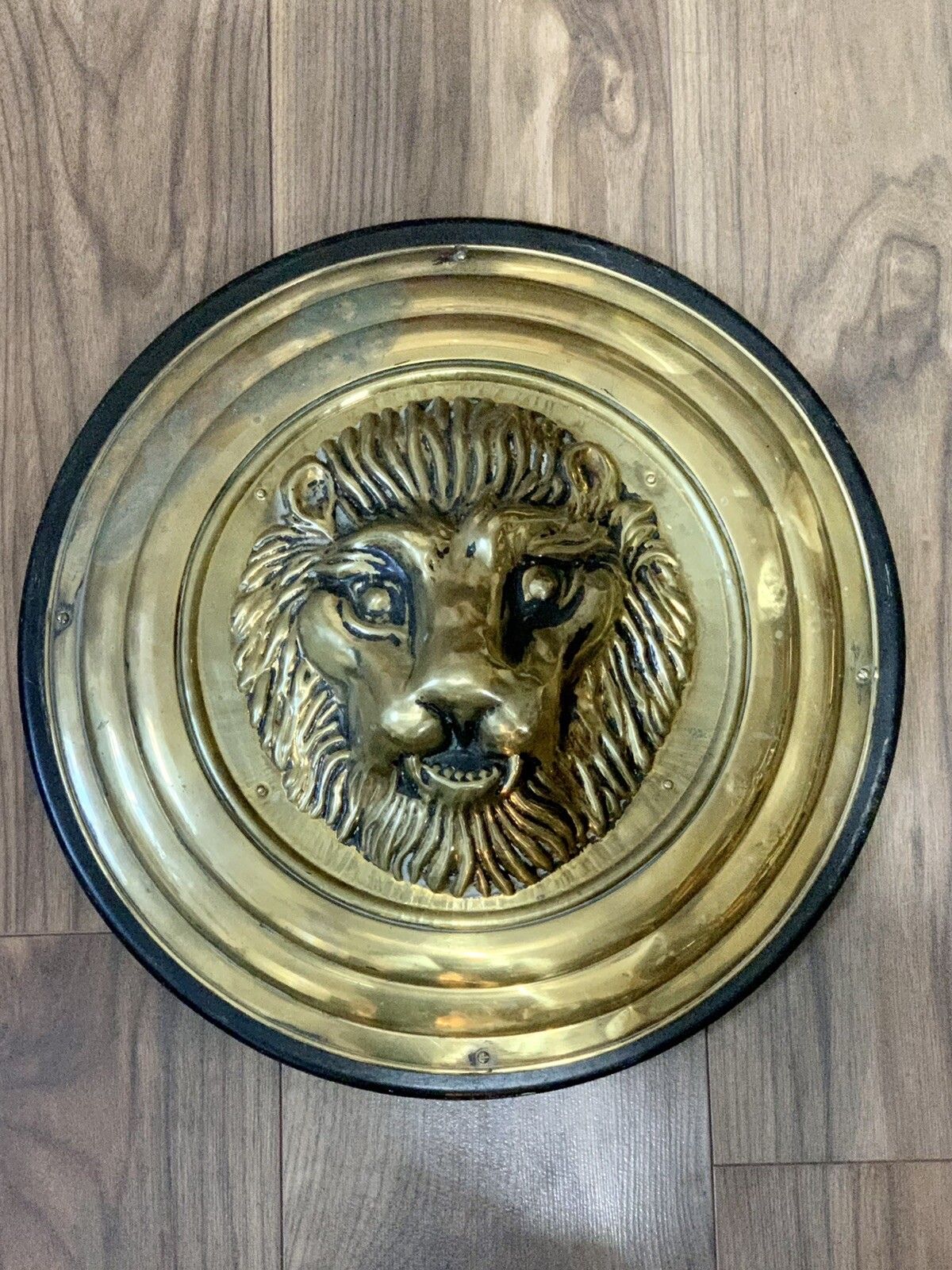 Antique Reclaim 19th C Large Brass Lion Head Plaque   Mounted  Superb  41cmd photo furniture