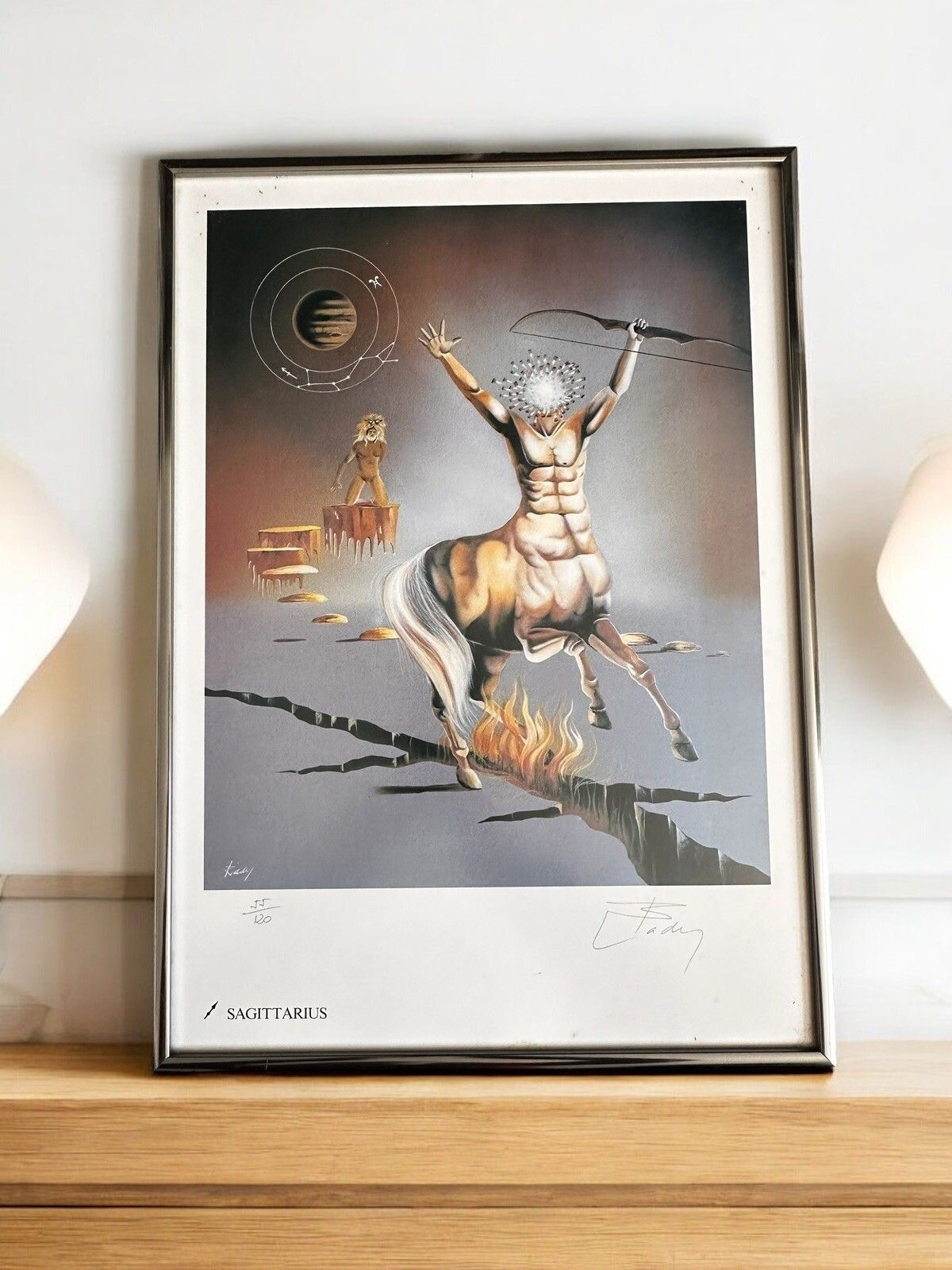 Vintage Signed Zodiac Sign Original Lithograph Yves Bady Sagittarius