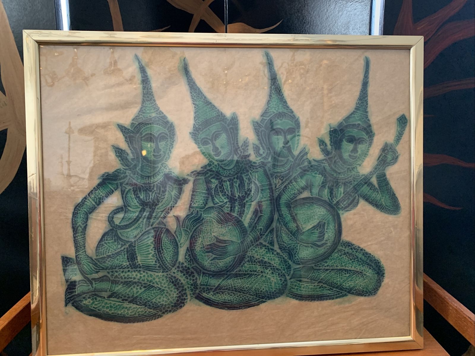 Vintage Authentic Cambodian Temple Rubbing Charcoal On Paper Mid Century photo furniture