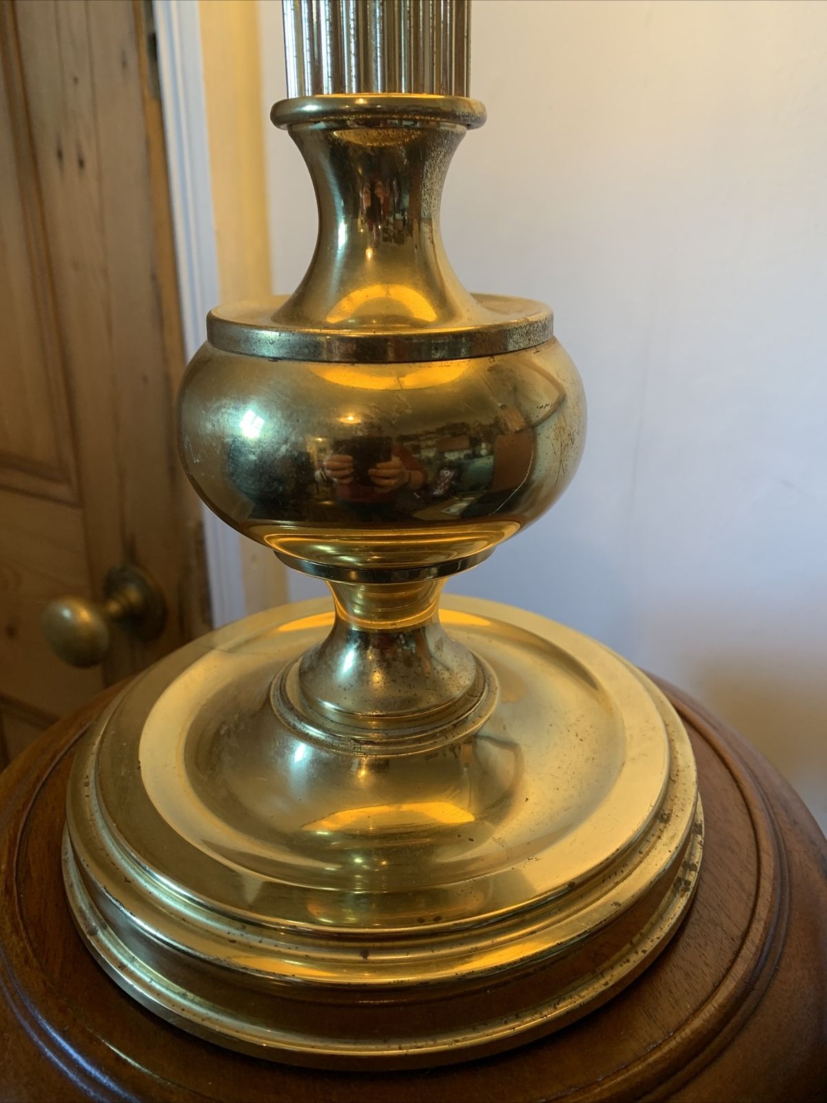 Vintage 70’s Large Brass Lamp With Emerald Green Shade / Gorgeous photo for sale