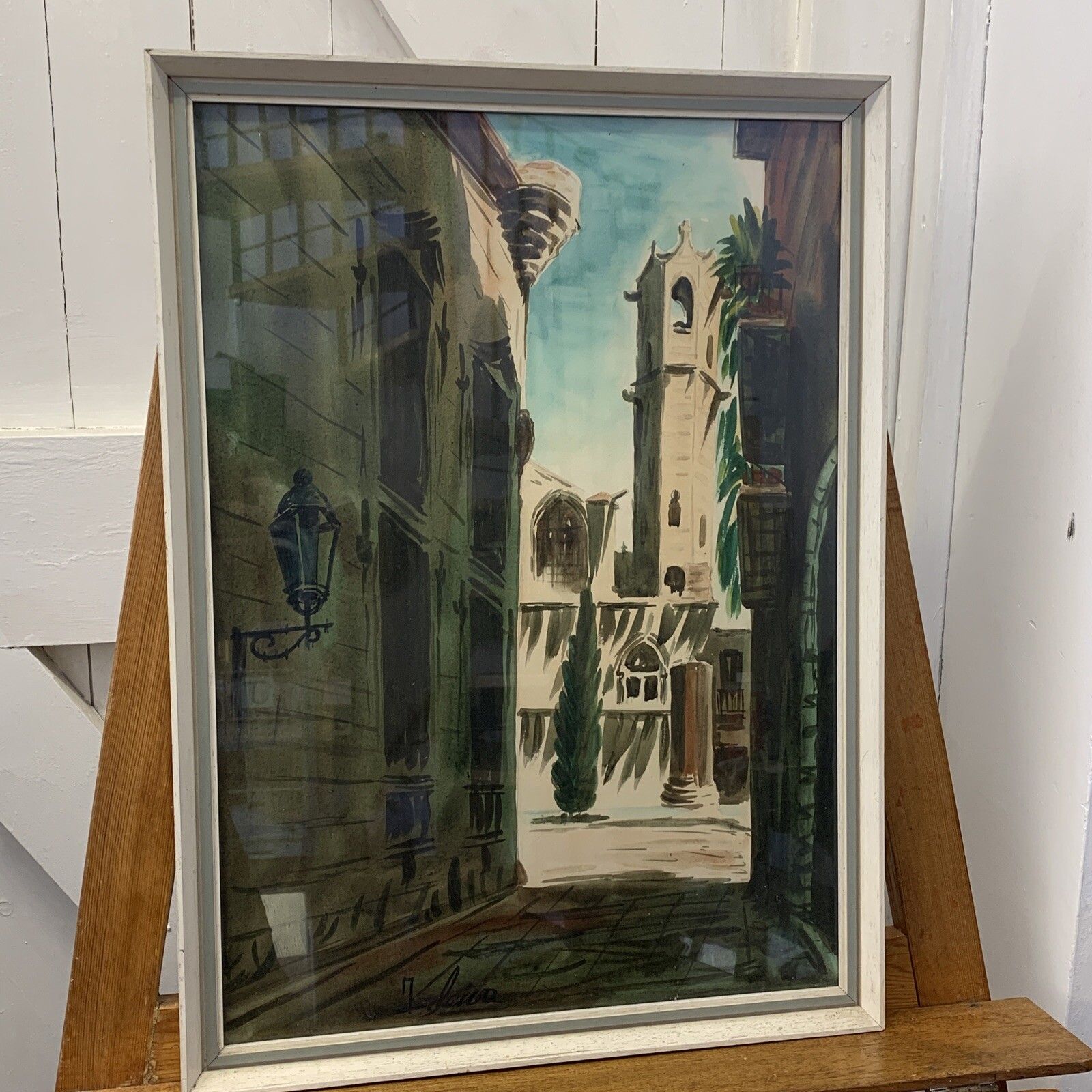 Mid Century Framed Glazed Signed Watercolour Italian Street Scene
