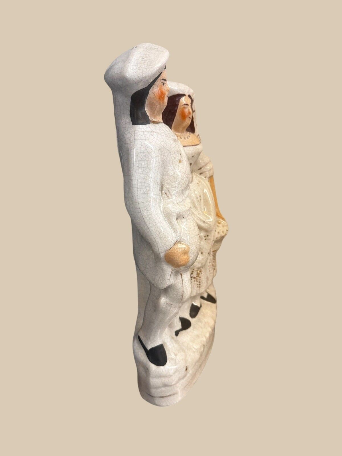 Antique Staffordshire Porcelain Couple Figure  15” High photo for sale