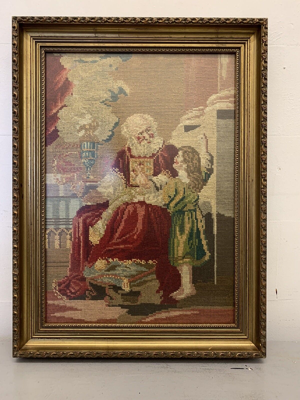 Antique Framed Tapestry Religious Scene Classical Scene 55cm By 42cm