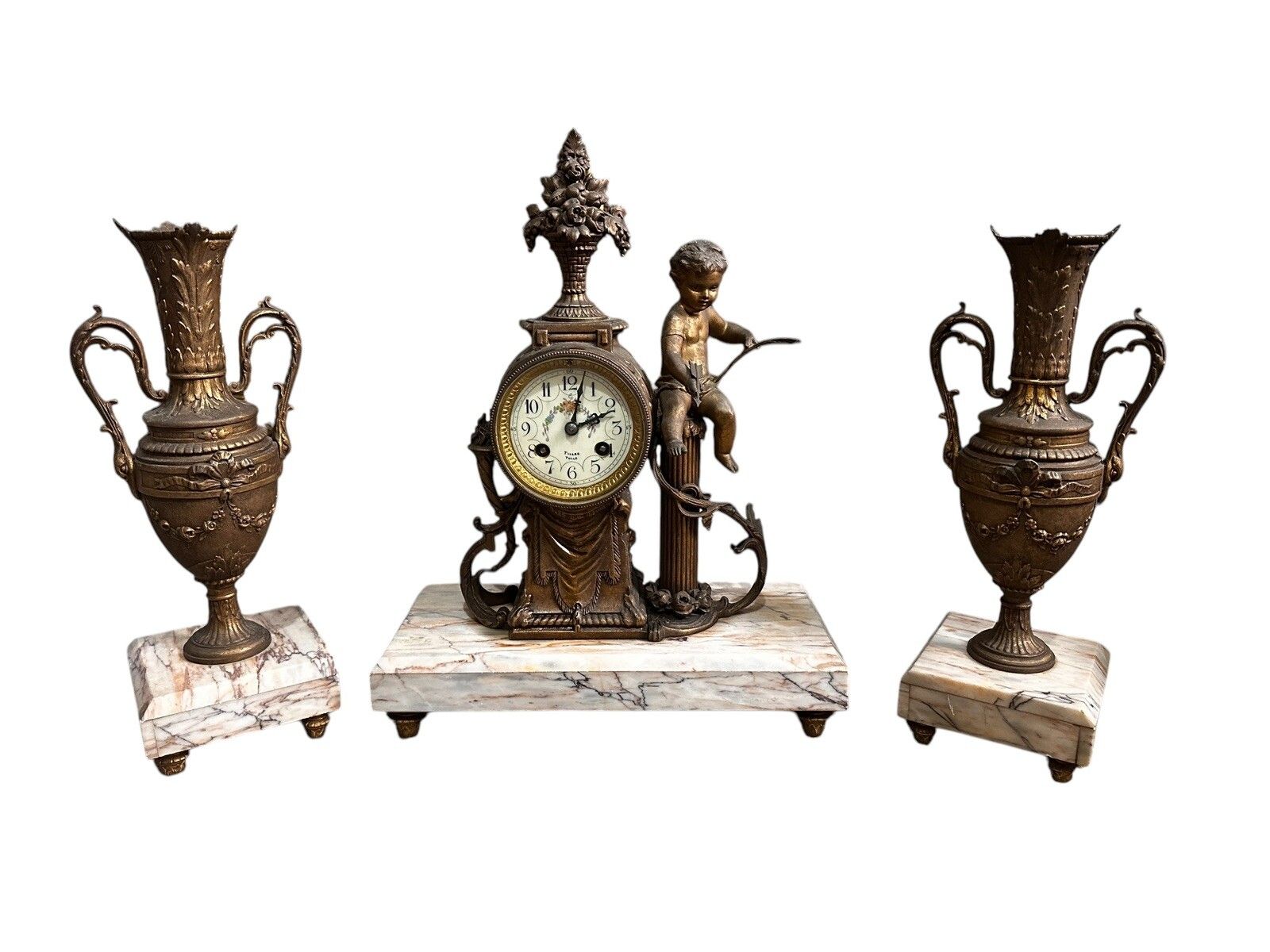 19th C French F Marti Cherub Putti Cupid Garniture Clock. Impressive photo furniture
