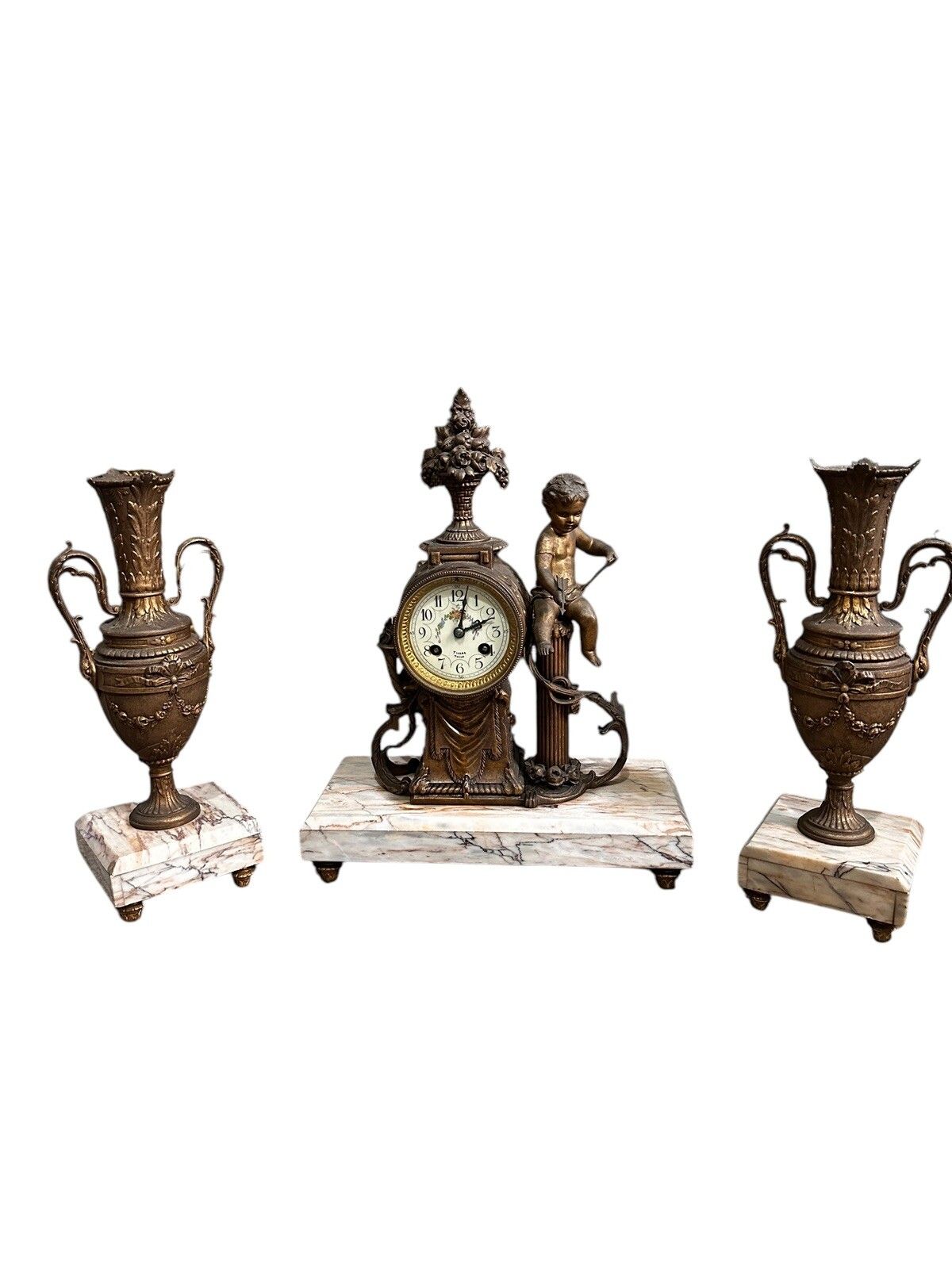 photo for sale 19th C French F Marti Cherub Putti Cupid Garniture Clock. Impressive
