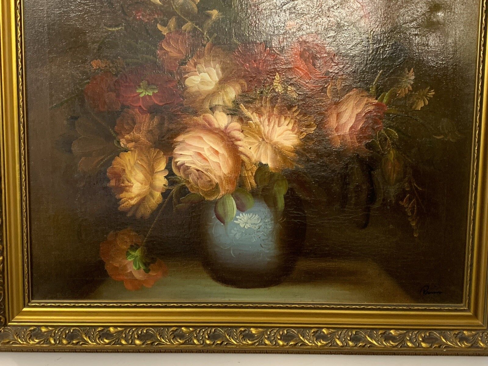 Magnificent Floral Still Life Oil Painting, Signed 74cm By 64cm photo vinterior