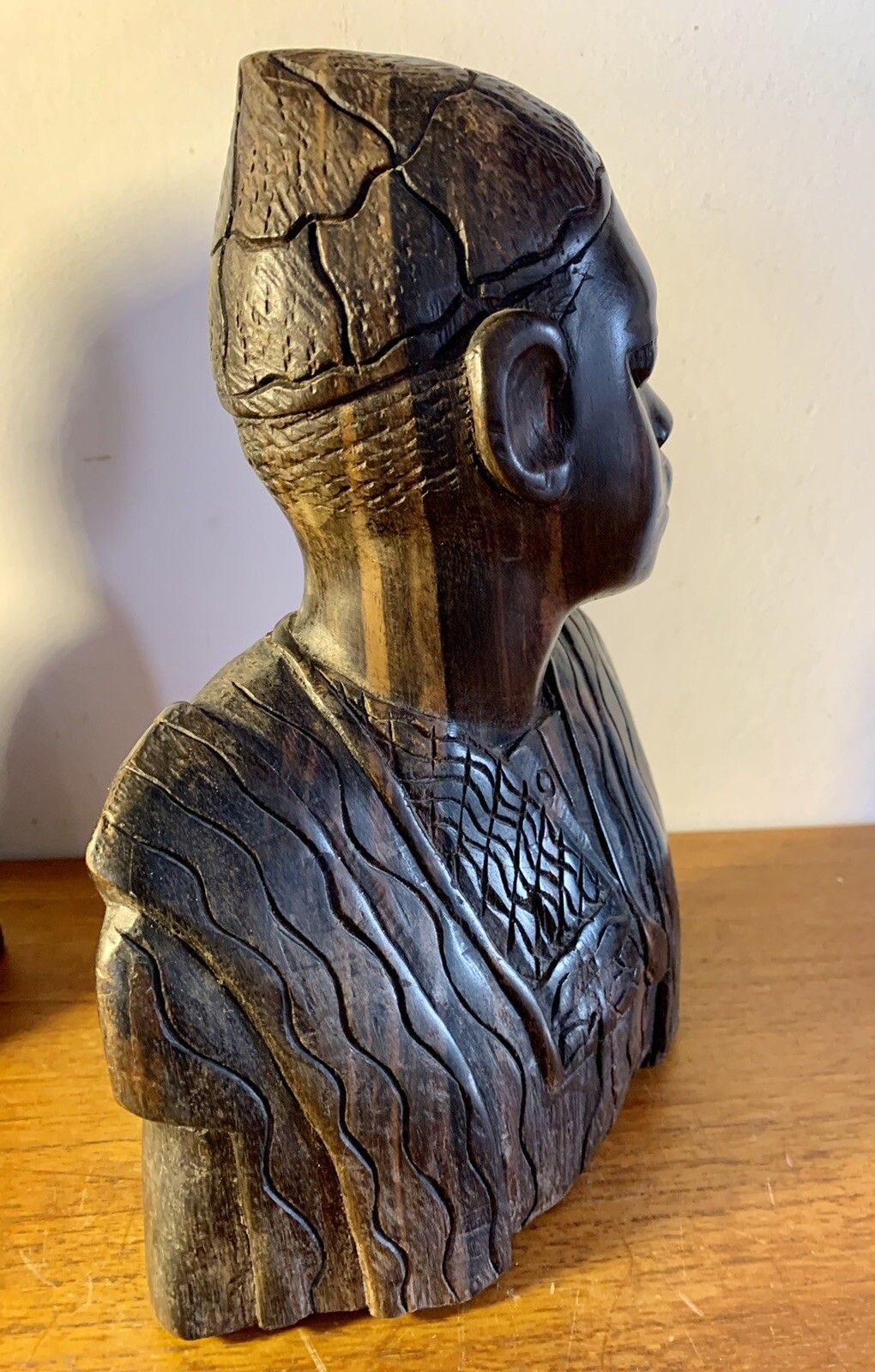 Vintage Antique Zebra Wood Carved African Bust Superb Detail 24cm H photo Art