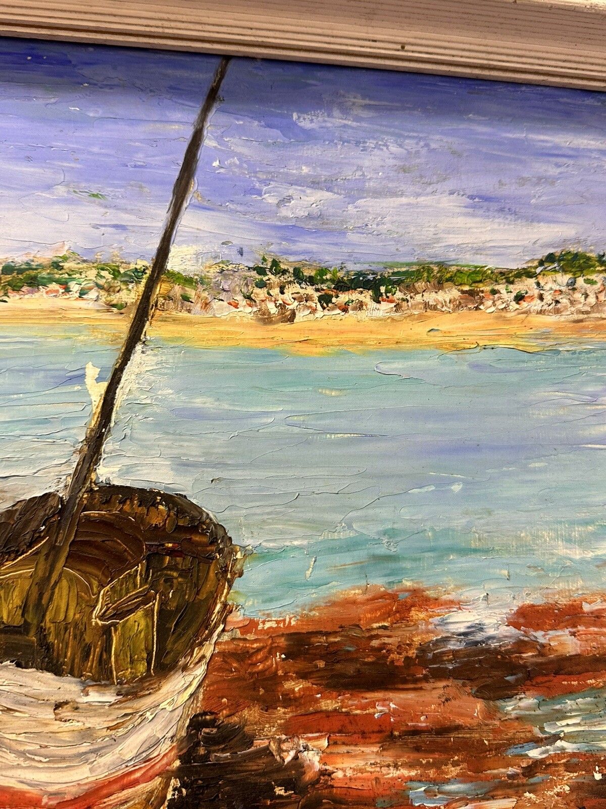 Mid Century Oil  Nautical Fishing Boat Scene Signed By Artist 64cm By 49cm photo Art