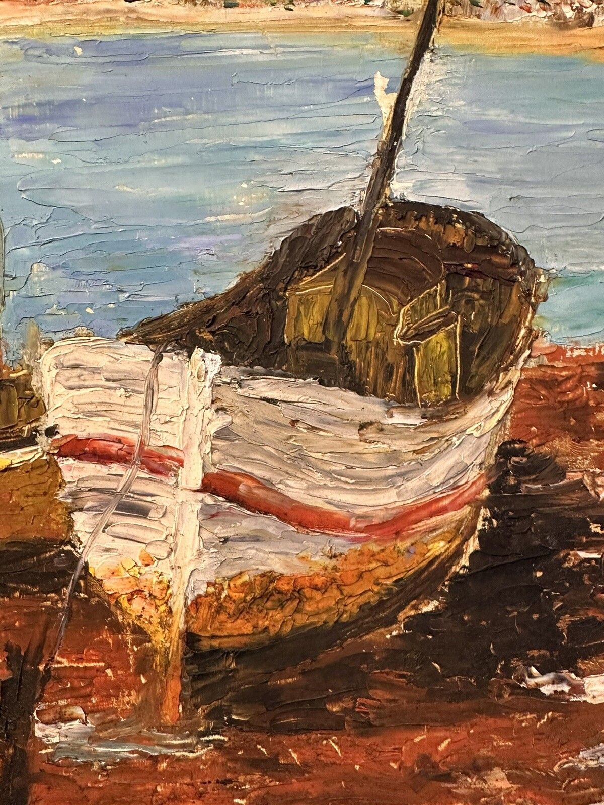 Mid Century Oil  Nautical Fishing Boat Scene Signed By Artist 64cm By 49cm photo 120.0