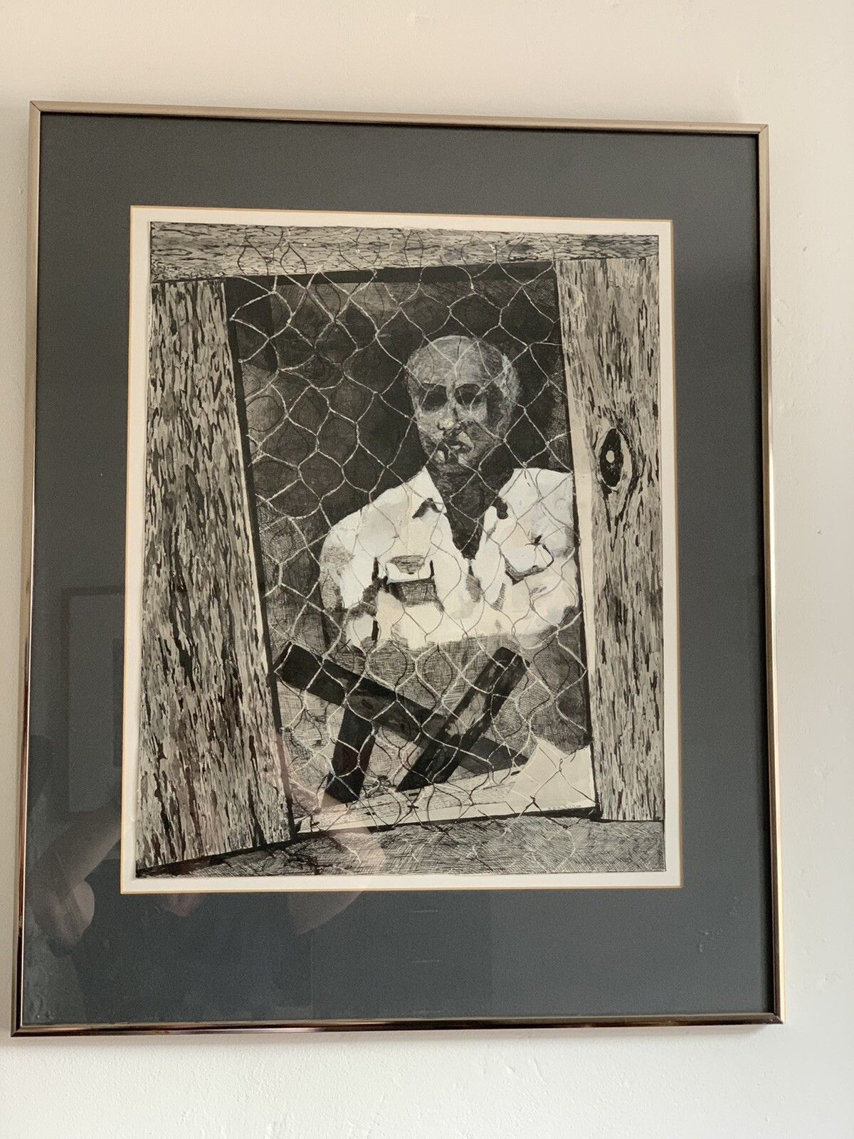 Vintage Original Ink Drawing Political Prisoner  By Brenda Radcliffe 72cm X59cm