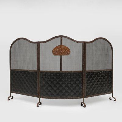French Art Deco Wrought Iron Fireplace Screen, 1890s