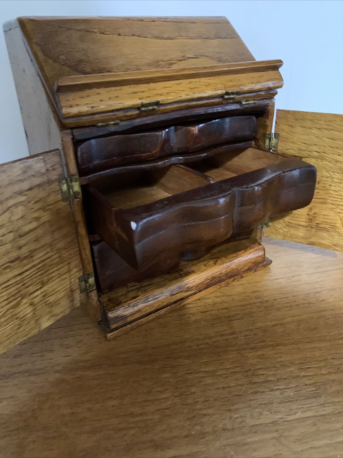 Antique Oak Wooden Miniature Apprentice Piece Bureau photo Furniture