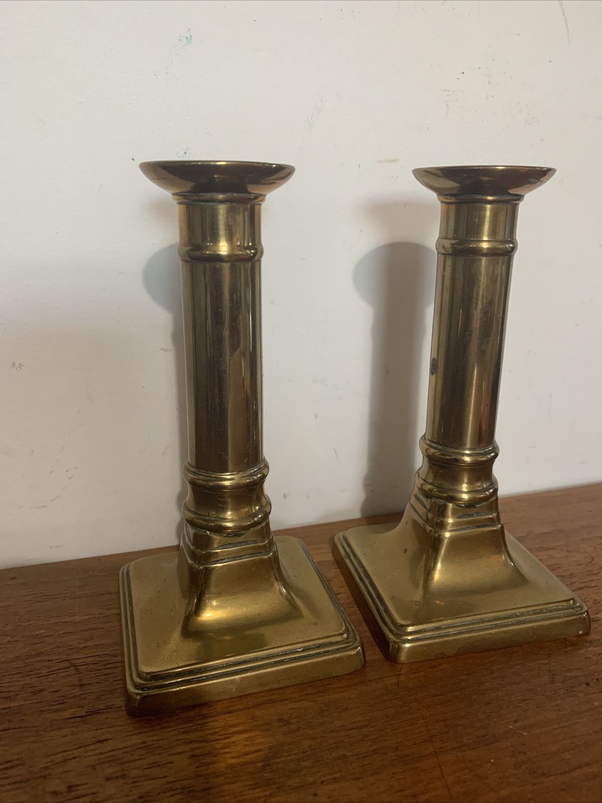 English Antique Brass Cannon Barrel Candlesticks Pair photo furniture