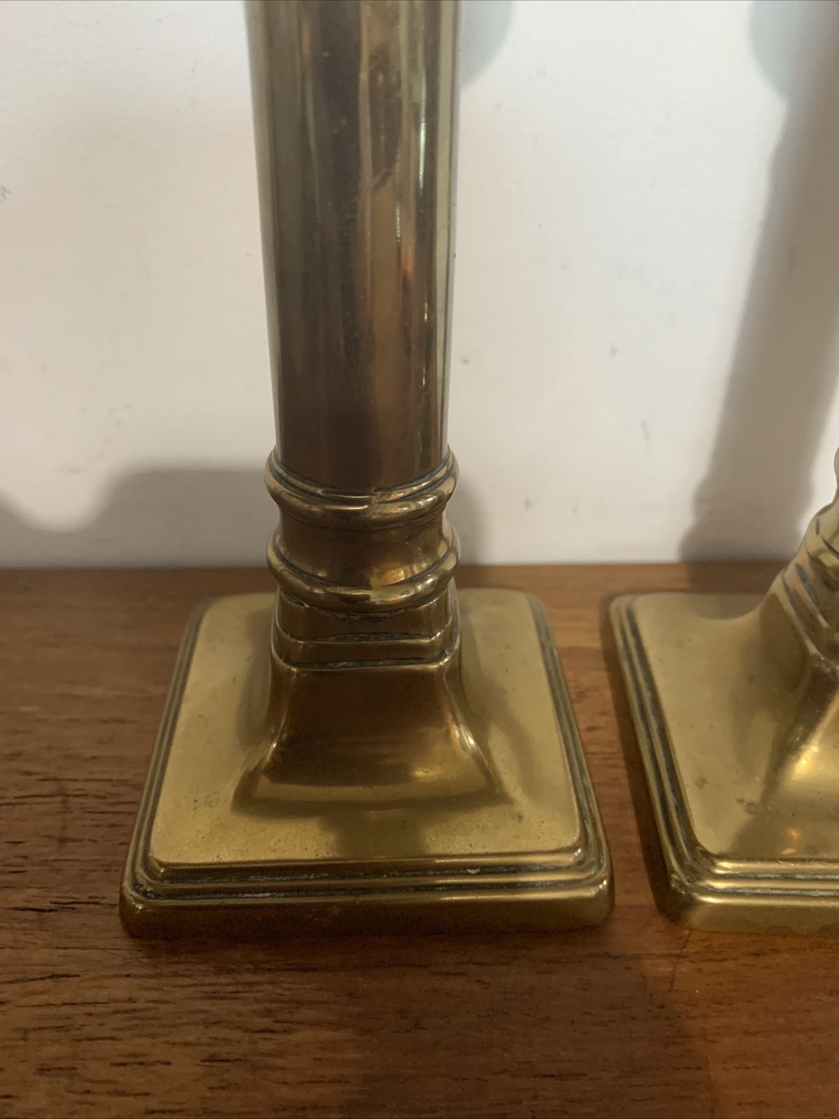 English Antique Brass Cannon Barrel Candlesticks Pair photo for sale