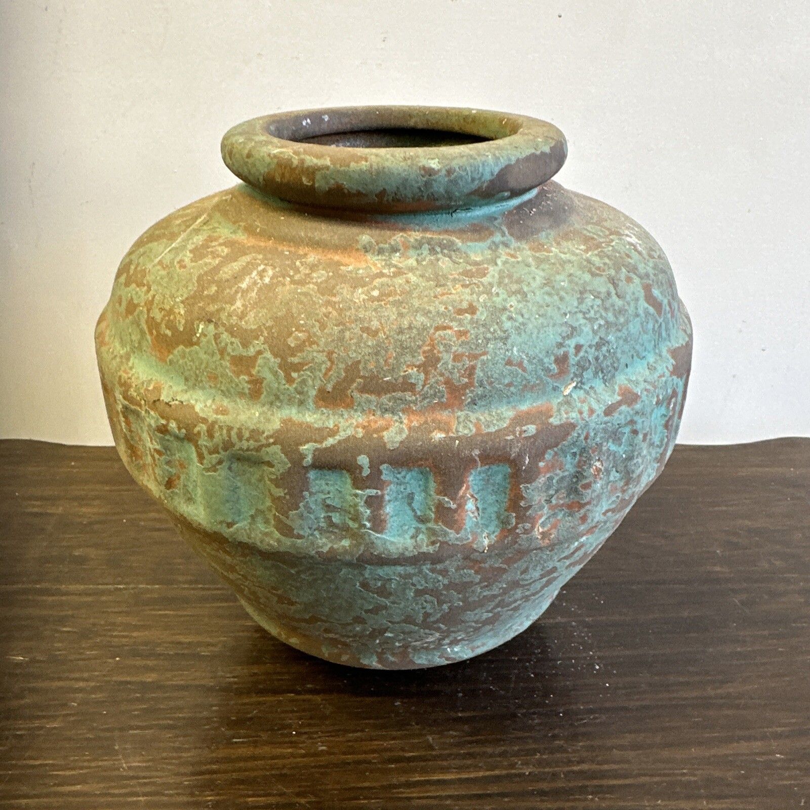Antique Rustic Green Verdi Glaze Pottery Water Hydria. Vase Pot