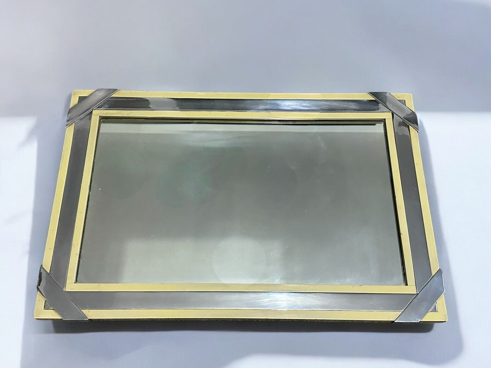 Mid Century Modern Chrome & Wood Wall Mirror  Stylish Mirror 59.5 By 40cm