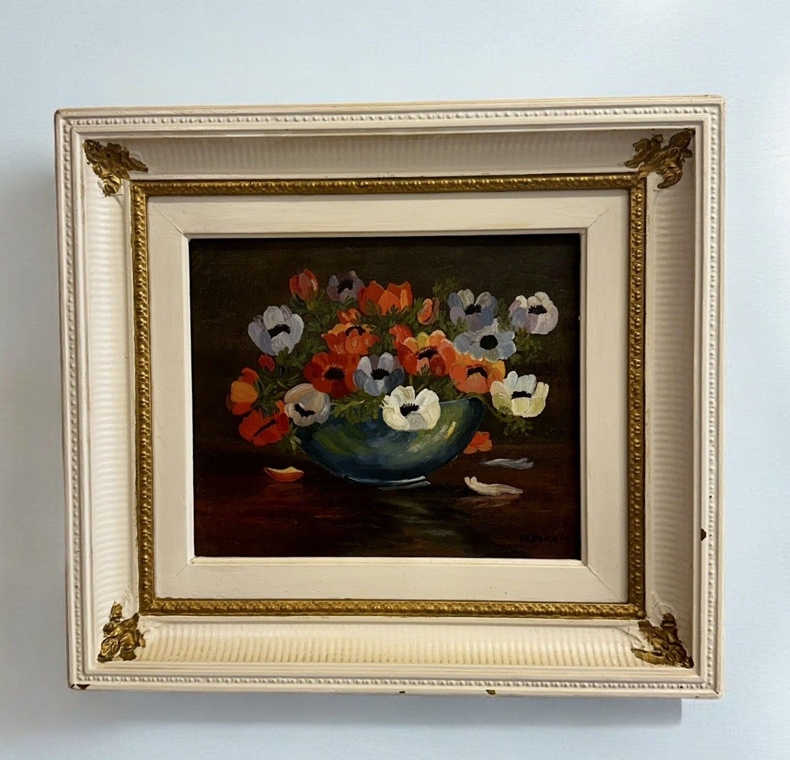 Outstanding C 1950s Oil On Canvas Signed Botanical Still Life Flowers