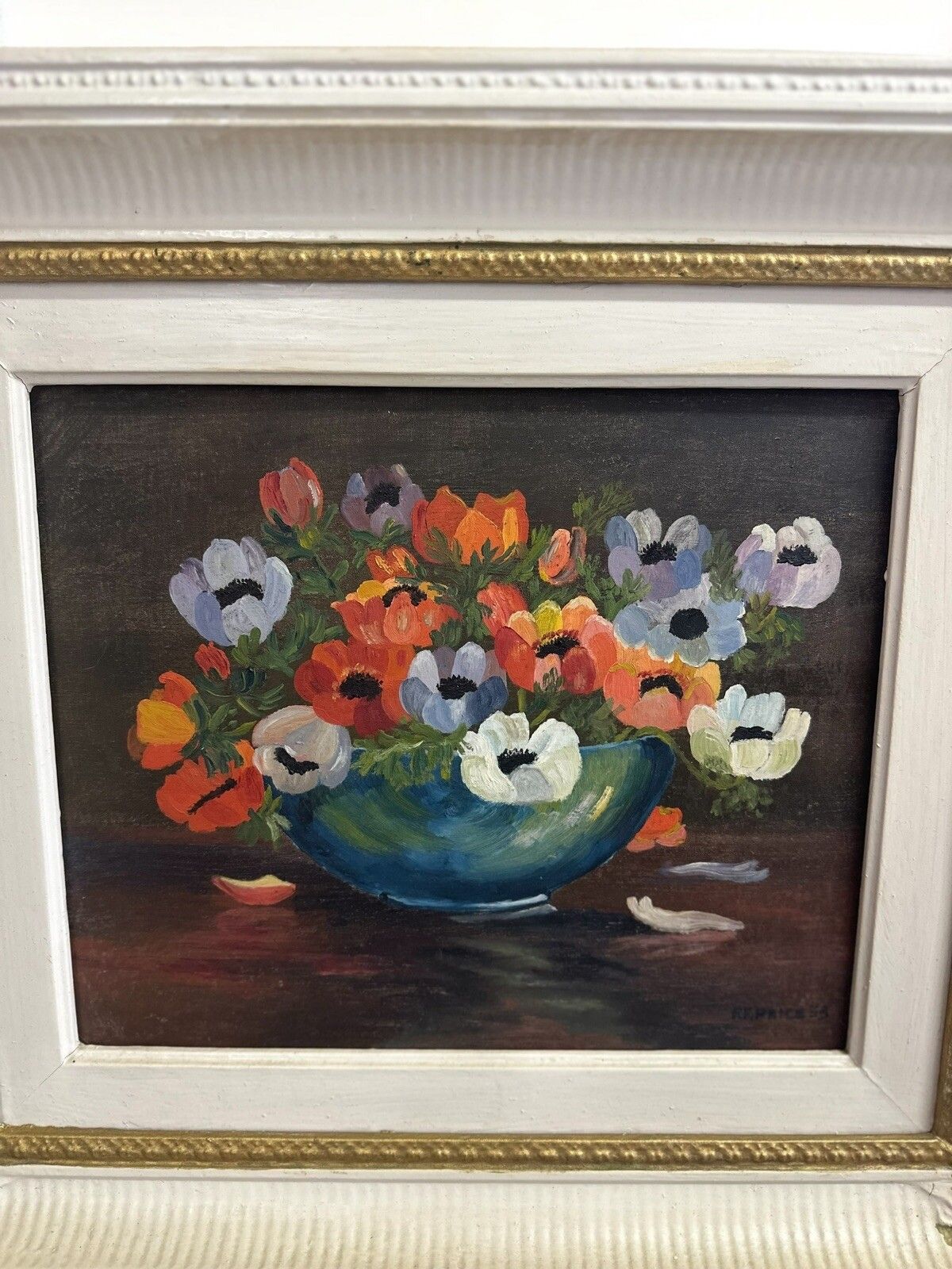 Outstanding C 1950s Oil On Canvas Signed Botanical Still Life Flowers photo furniture