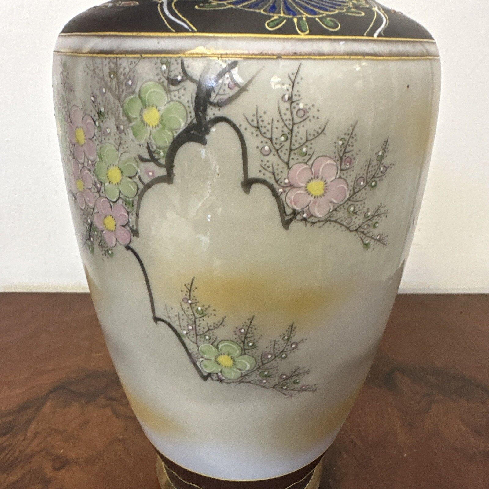 Antique Oriental Japanese Handpainted Satsuma Vase￼ Stamp To Base 25cm H photo for sale