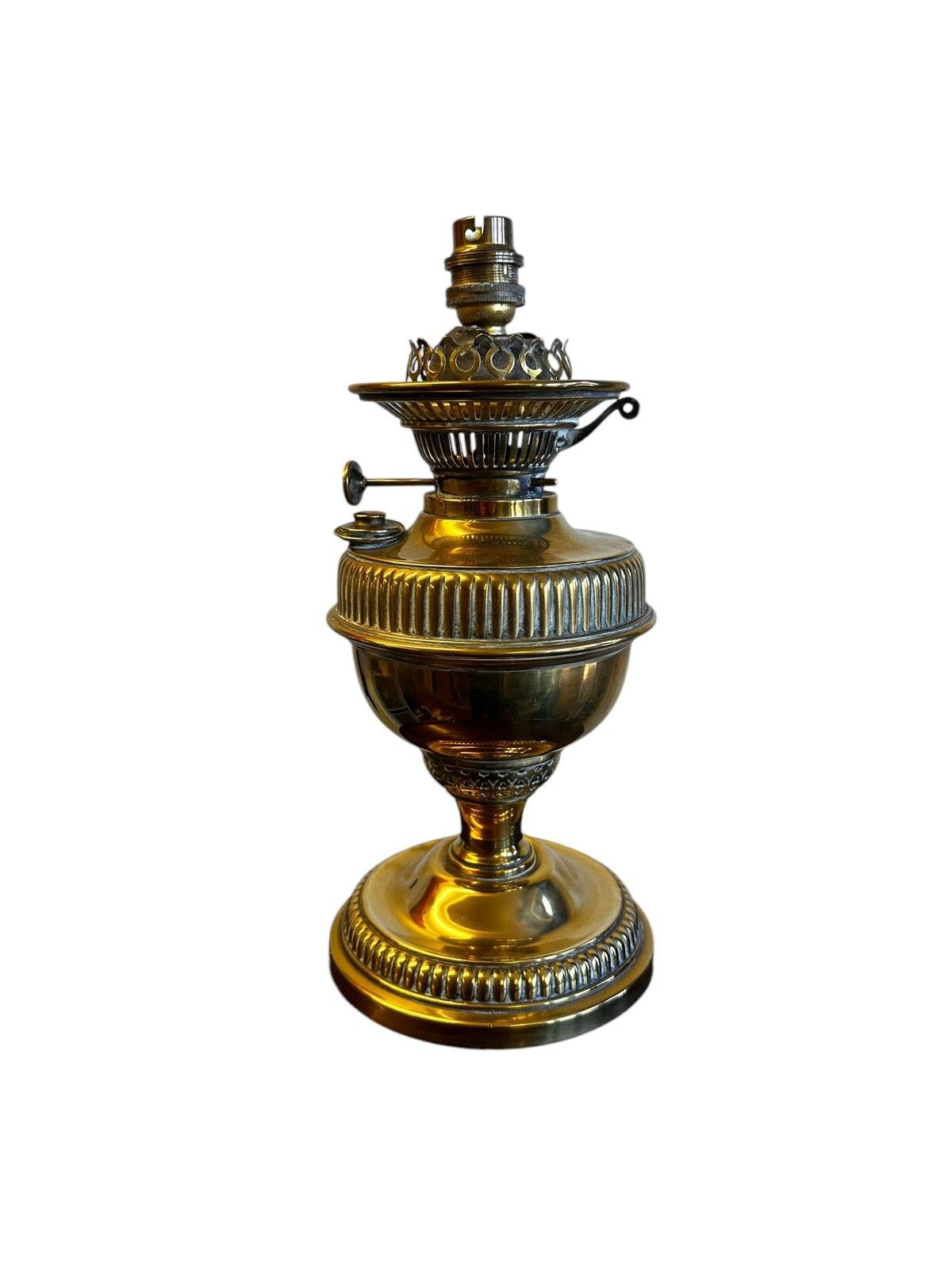 Table Lamp Antique Veritas Brass Oil Lamp British Lamp Converted To Electric photo for sale