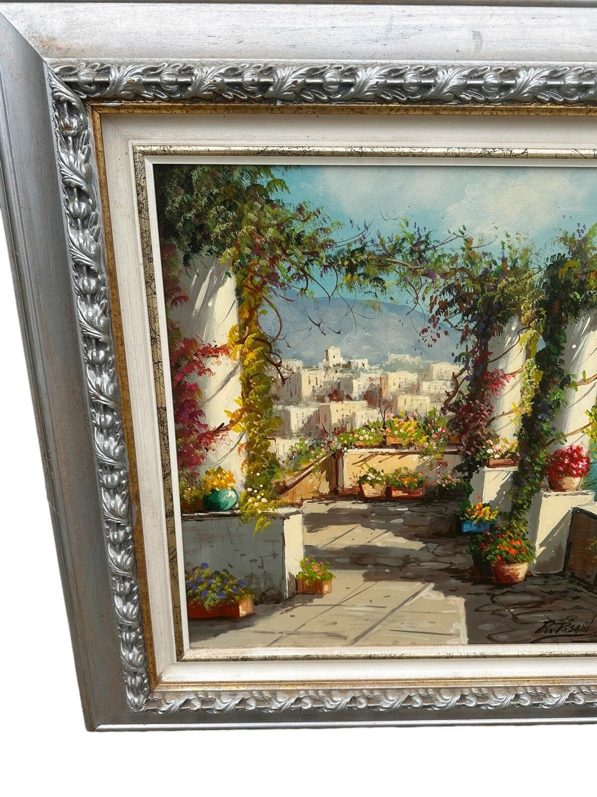 Amalfi Coast Landscape Seascape Bay Of Capri Large '70s Oil Painting 96cm Length photo 225.0